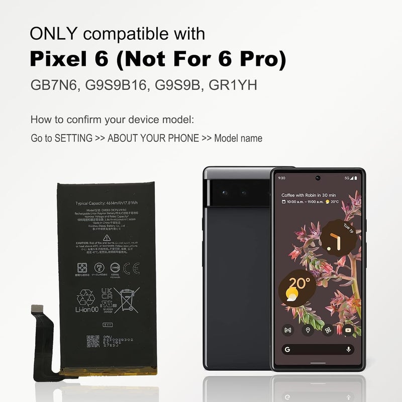 MAXSHARKS Compatible with Pixel 6 Battery Replacement, New Upgraded Cellphone Internal Li-ion Battery for Pixel 6, with Instruction & Toolkit - Image 3